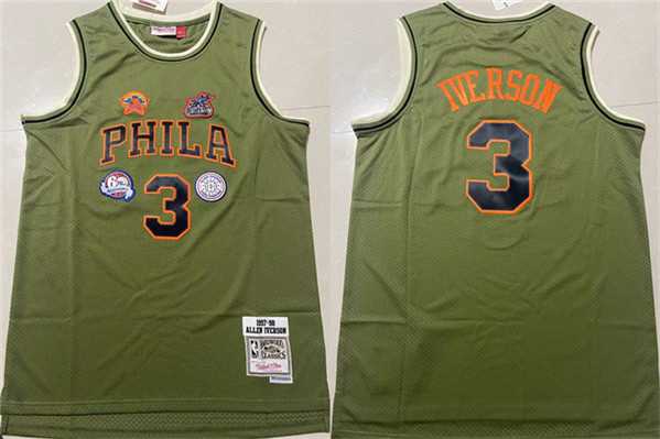 Mens Philadelphia 76ers #3 Allen Iverson Green 1997-98 Throwback Stitched basketball Jersey Mixiu